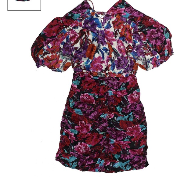 For Love & lemons pattern floral body on dress vneck summer flattering XS - Picture 2 of 7